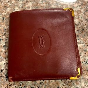Vintage Must De Cartier Burgundy Bordeaux leather bifold wallet (unisex)